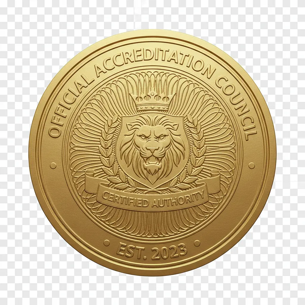 Gold embossed compliance and certification seal